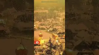 Beautiful snowfall view of magical lighted village 🌨️🌇 #shorts #youtubeshorts #foryou #viral #snow