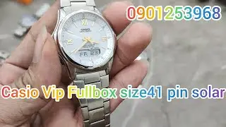Casio Multiband6 bản VIP Fullbox sxTh&aacute;i size41 cọc số la m&atilde; pin năng lượng mới tinh 5 b&aacute;o thức...