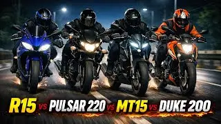 R15 vs Pulsar 220 vs MT15 vs Duke 200 | Ultimate Street Race 🔥