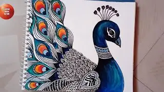 Peacock Zentangle Art / Peacock Drawing with Mandala Art /Mandala Peacock Painting with Watercolor