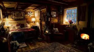 Tranquil Winter Forest Cabin with Fireplace Glow and Gentle Snowstorm for Peaceful Sleep