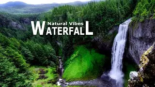 Waterfall flowing over rocks in forest 4k. Relaxing flowing water, Meditation @DivineSoundwaves