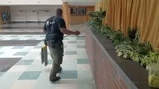 Stripping wax off of VCT tile. June 27, 2025