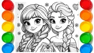 How to Draw a Beautiful Princess Elsa and Anna from Frozen | Disney Princess Drawing and Coloring 