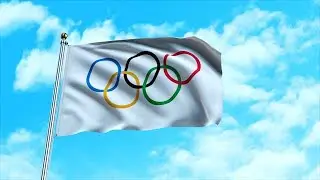 Olympic Games flag waving in the wind stock footage | stock video | Cinefootage