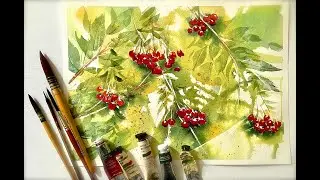 Paint A Simple AUTUMN HEDGEROW BERRIES Watercolor Landscape Scene, Loose Watercolour Tutorial