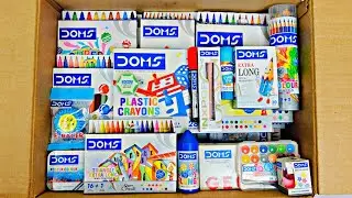 Unboxing DOMS Stationery, Brush Pen, Wax Crayons, Eraser, Sharpener, Pencil, Oil Pastel, Colour Pens
