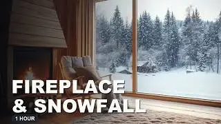 1 Hour Cozy Fireplace Ambience Soft Fire🔥Sounds, Gentle Crackle, Snow Outside, Relax &bull;Reflect &bull;Sleep