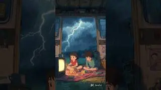Cozy Ghibli # Studio Ghibli - Style # Cozy Countryside # a family in mobile home # thunderstrom