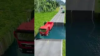 Dump truck vs huge water pit #126 | #carsvswaterpit #doubleflatbedtrailertruckvsspeedbumps