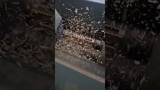 Stationary wood shredder inhales pallet #shredder #chipper