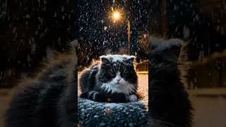 cold night under a street lamp #cat #catfunny #shorts #fyp