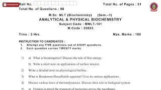 MSC 1ST SEM MLT ANALYTICAL AND PHYSICAL BIOCHEMISTRY NOV 2019 | PTU