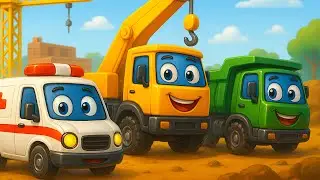 Crane, Dump Truck & Ambulance Team Up! 😍🚧 | Funny Cartoon Vehicles Adventure