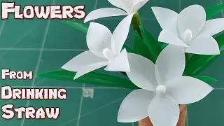 DIY Drinking Straw Craft Idea | How to Make A White Flower White Pollen From Plastic Tutorials Ep.40