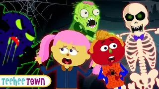 Halloween Adventure With Len And Mini + More Spooky Scary Skeletons Song | Teehee Town