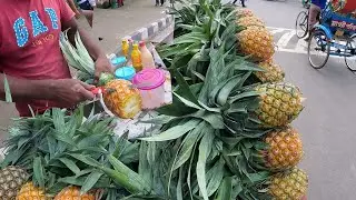 This Man Sells Extremely Hygienic fruits Tasty Masala pineapple! | Extreme Knife Skills! | #BdFood