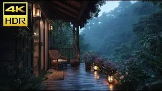 Night Tropical Rain Ambience &ndash; Cozy Jungle Terrace with Candlelight & Relaxing Rain Sounds