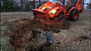 Digging tearing and burying a stubborn stump