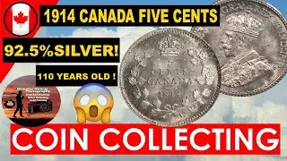 1914 Canada Five Cent Coin  925% Silver Fish Scale 110 Years old