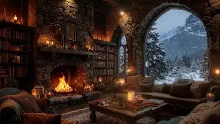 Medieval Winter Ambience ❄️ Cozy Jazz Lounge, Fireplace & Snow | Relax, Focus
