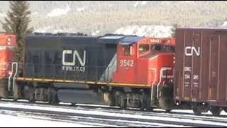 CN Train Spotting: RARE!!! CN 6008 & 9542 Switching At Jasper AB