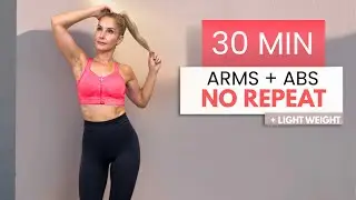 30-минутная тренировка рук и пресса | С лёгкими гантелями | Без повторений