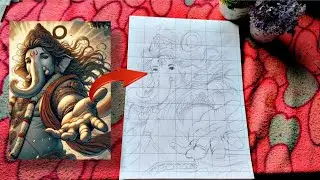 How to draw Ganesh ji ki drawing with grid line method tutorial step by step 