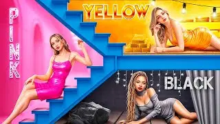We Build a Secret Room! Pink vs Yellow vs Black! One Color Challenge!