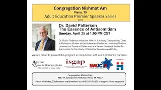 Dr. David Patterson: Premier Speaker Series 2021 - The Essence of Antisemitism