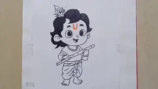 Little Krishna Drawing 💖✍️| Laddu Gopal Drawing| Kahnaji drawing with flute 🪈| 