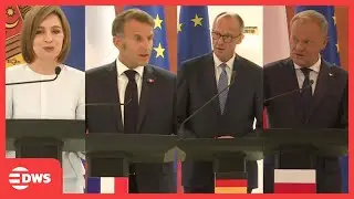 Moldovan President Maia Sandu Hold Joint Presser with Merz, Macron & Tusk on Independence Day | AC1E