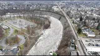 Drone Footage Of Big Ice Jam Blocking Rocky River
