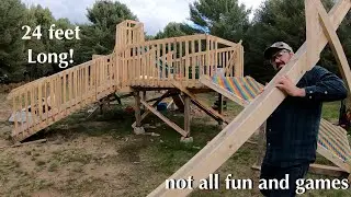 24 foot Pirate Ship Playground Get's Bigger! | Climbing Net, Climbing Wall and Mast Install