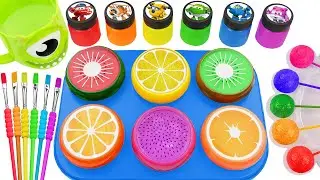 Satisfying Video Rainbow Mixing in Color Fruits Candy Rainbow Glitter Lollipop Cutting ASMR