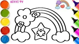 Beautiful Rainbow 🌈 With Stars ⭐ Drawing, Painting, Coloring for Kids and Toddlers
