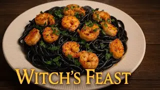 Halloween Black Spaghetti | Garlic Butter Shrimp Pasta 🕷🍝