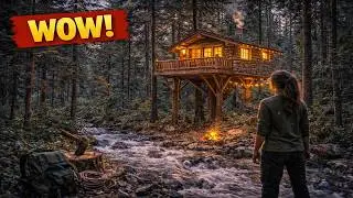 森で女の子がツリーハウス小屋🌲🏡 | Caba&ntilde;a en el &aacute;rbol en el bosque ✨ | 숲속 트리하우스 오두막🌲🏕️