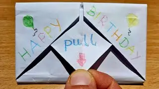 GREETING SURPRISE MESSAGE CARD. Pull-Tab Origami Diy. How To Make Step by step A4 @origamicraftsman
