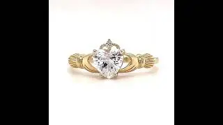 Irish Claddagh Promise Ring, Heart Simulated Diamond Accent Claddagh Engagement Ring