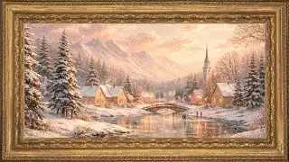 Snowy Winter Morning Landscape | Gold Frame Vintage TV Art Screensaver | Samsung Decor