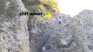 The miners look for sand on the cliff, then sift it and take it to trucks