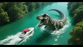 Boat Attacked by Giant T-Rex Underwater | Epic Dinosaur Encounter | Dinasour in 4k Jurassicworld