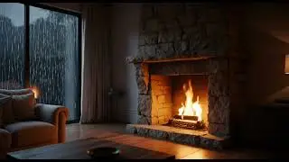 Cozy Fireplace & Rain Ambience | Crackling Fire & Gentle Rain | 8 Hours
