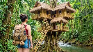 Survival Alone in the Forest, Bushcraft Camp, Building House On Tree - LIVING OFF GRID