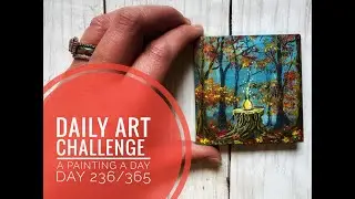 Daily Art Challenge 236/365 | How to paint a Fall Forest Potion Bottle | Acrylic Painting Time-lapse
