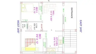 24 × 27 east face 2bhk house plan with furniture design