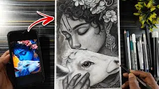 Krishna Drawing Sketch😍 (Final Part), How To Draw Lord Krishna With Cow❤️&zwj;🩹, Step By Step Tutorial