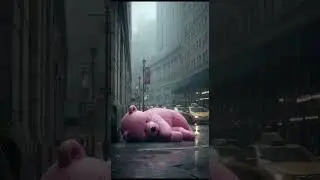 Giant Pink Bear in the City | Surreal Cinematic Visuals 🌆✨