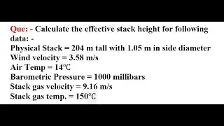 Numerical Problem based on Effective Stack Height #Airpollution #environmentalengineering #Plumerise